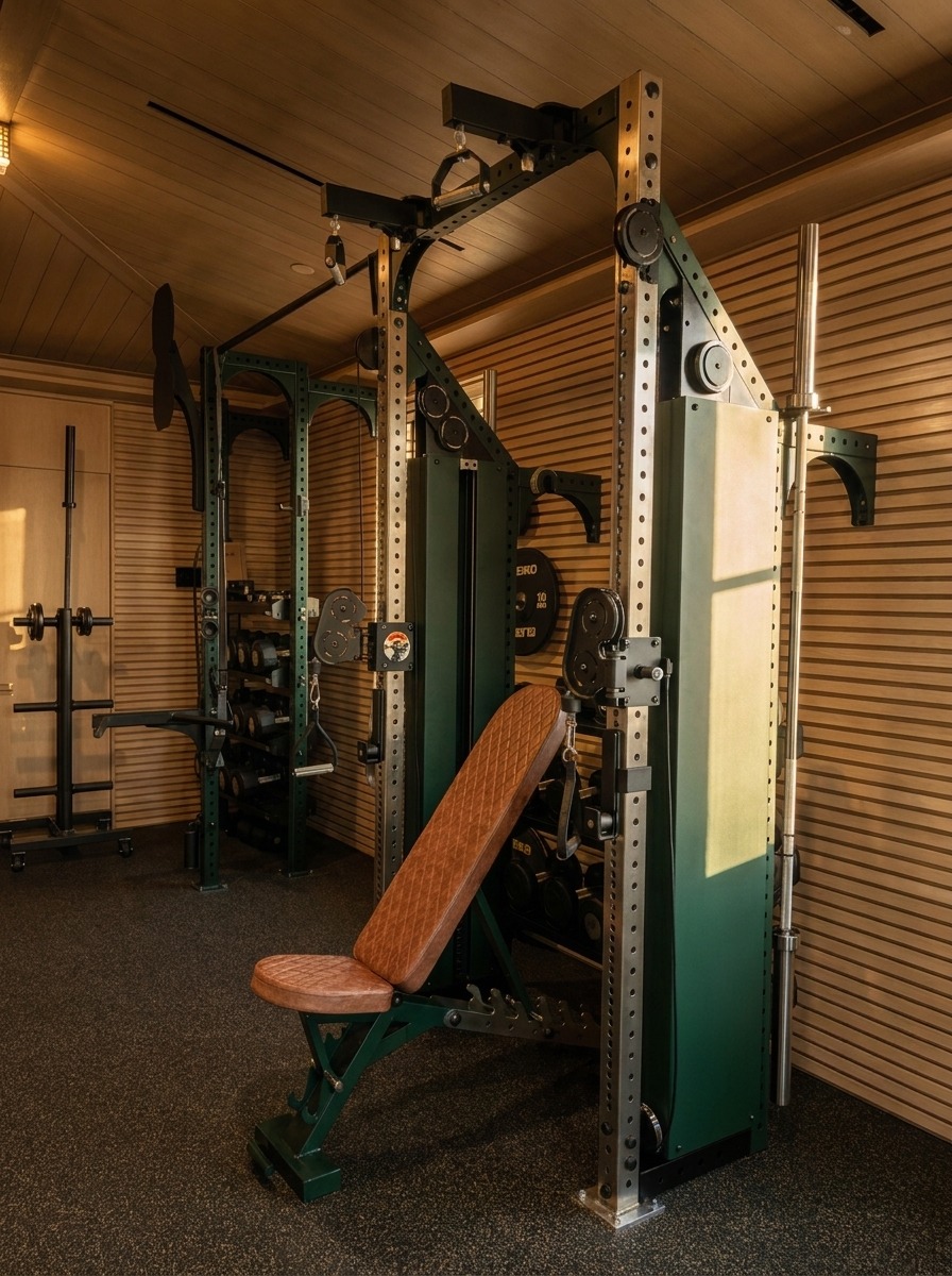 Jupiter Island Estate gym — rack and bench detail